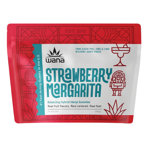 Wana Quick Gummy Nano 10mg D9 10mg CBD 10mg CBG 10pk / Balance Strawberry Margarita